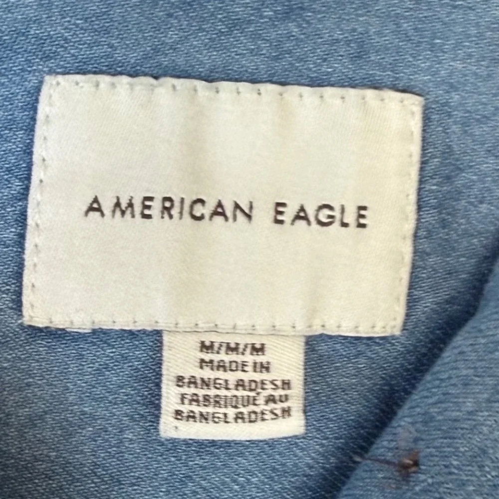 American Eagle Hooded Crop med Denim Jean Top Shirt Sweatshirt Sleeves Womens L